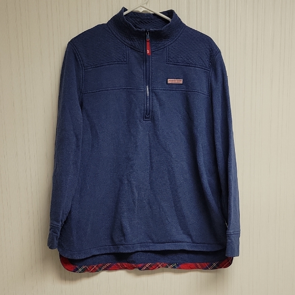 Vineyard Vines Blue Shep 3/4 Zip Sweatshirt Men's Large Plaid Preppy Coastal